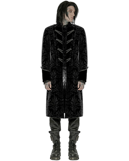 WY-1429 Mens Dark Gothic Aristocrat Coat - Black Damask Velvet