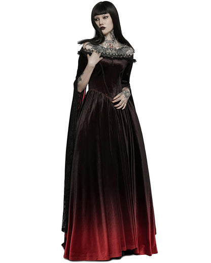 WQ-599 Womens Gothic Gradient Velvet Wedding Dress - Black & Red