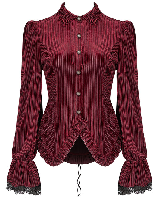 WY-1041 Morgana Womens Gothic Velvet Blouse Top - Red