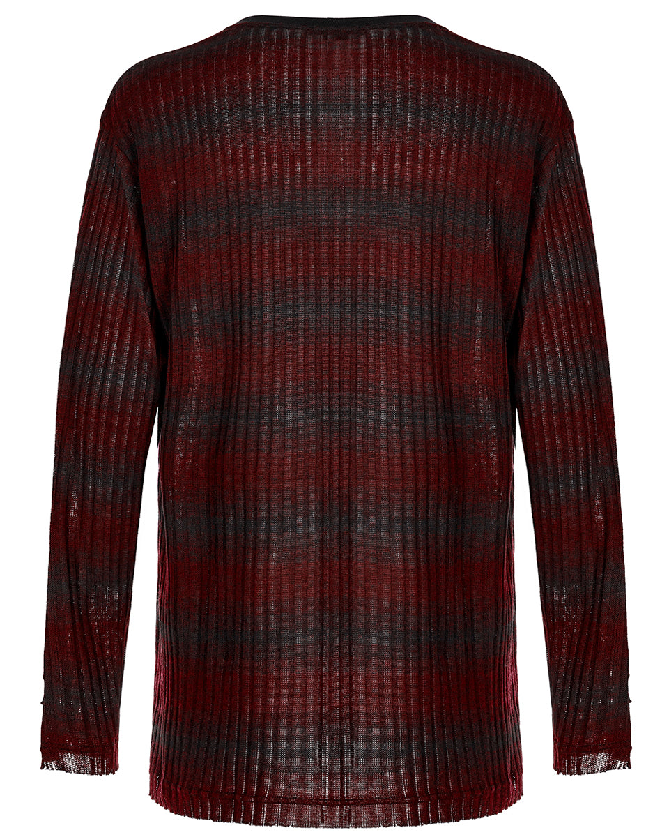 WT-735 Mens Dark Punk Striped Knit Sweater Top - Black & Red