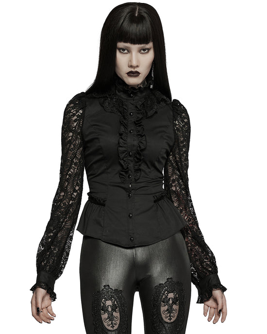 Punk Rave Womens Gothic Paisley Jacquard Lace Back Blouse Top main image 1