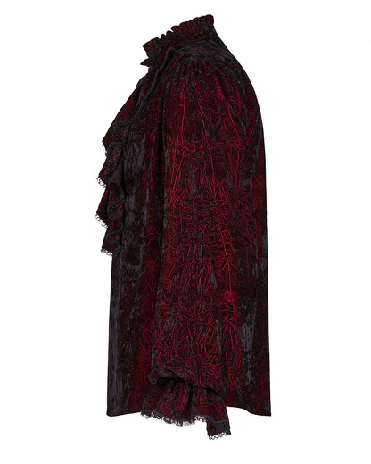 WY-1266 Balthasar Mens Velvet Gothic Vampire Poet Shirt - Red & Black