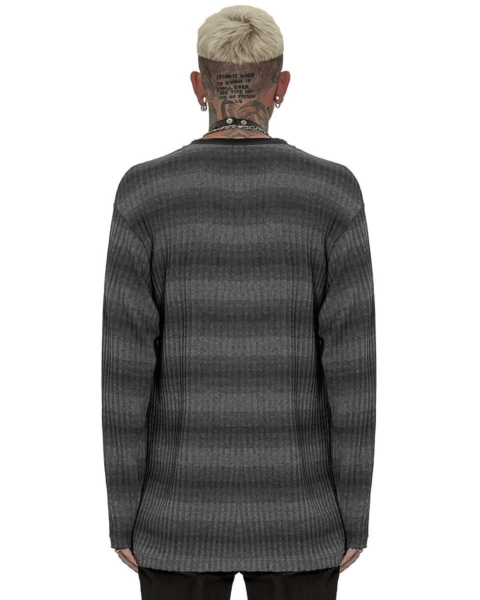 WT-735 Mens Dark Punk Striped Knit Sweater Top - Black & Grey