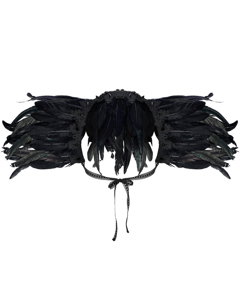 WS-551 Womens Decadent Gothic Faux Feather Harness Shrug