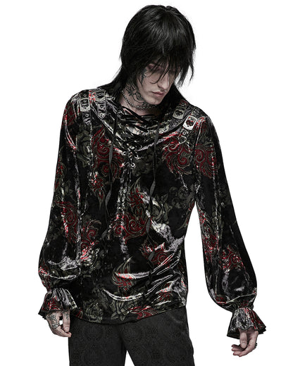 WY-1364 Mens Floral Tattoo Velveteen Pirate Shirt