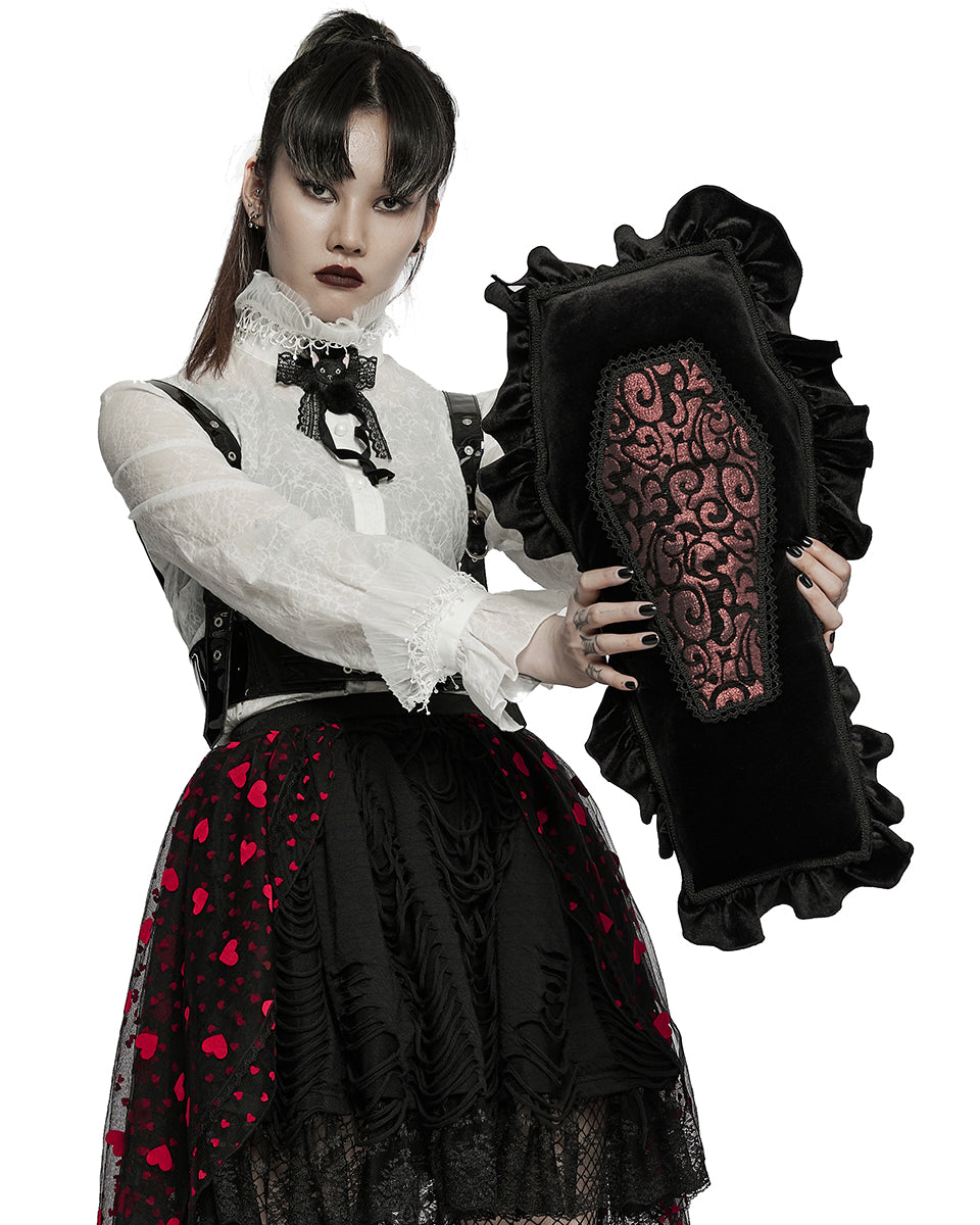 JZ-006 Gothic Home Coffin Filled Cushion - Black Velvet