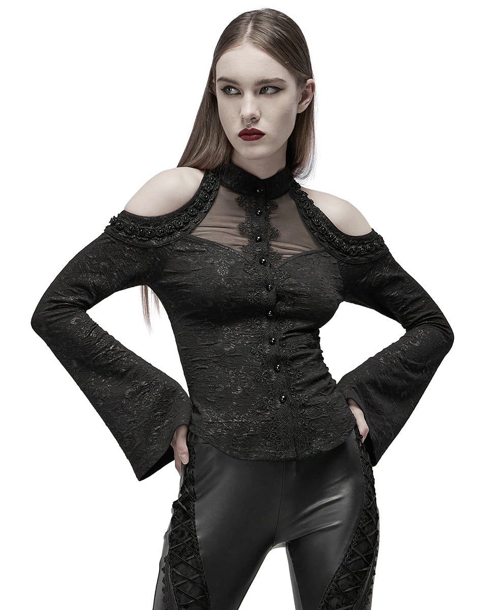 WY-1357 Womens Dark Gothic Lolita Cold Shoulder Blouse