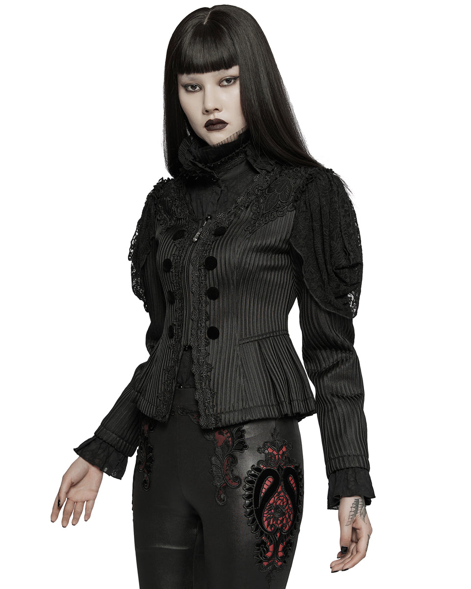 WY-1385 Womens Gothic Lolita Lace Applique Jacket - Black