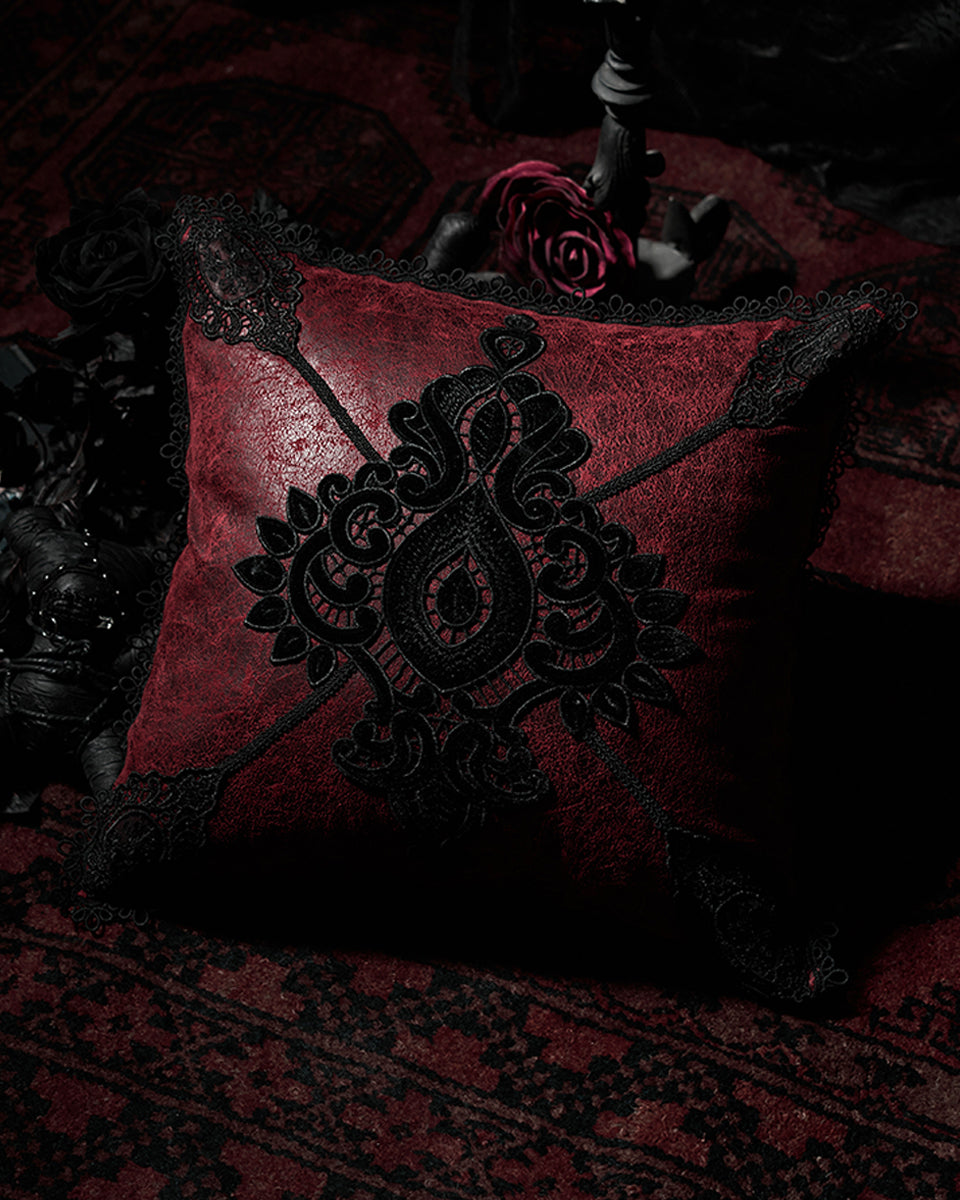 JZ-003 Gothic Home Lace Applique Filled Cushion - Red
