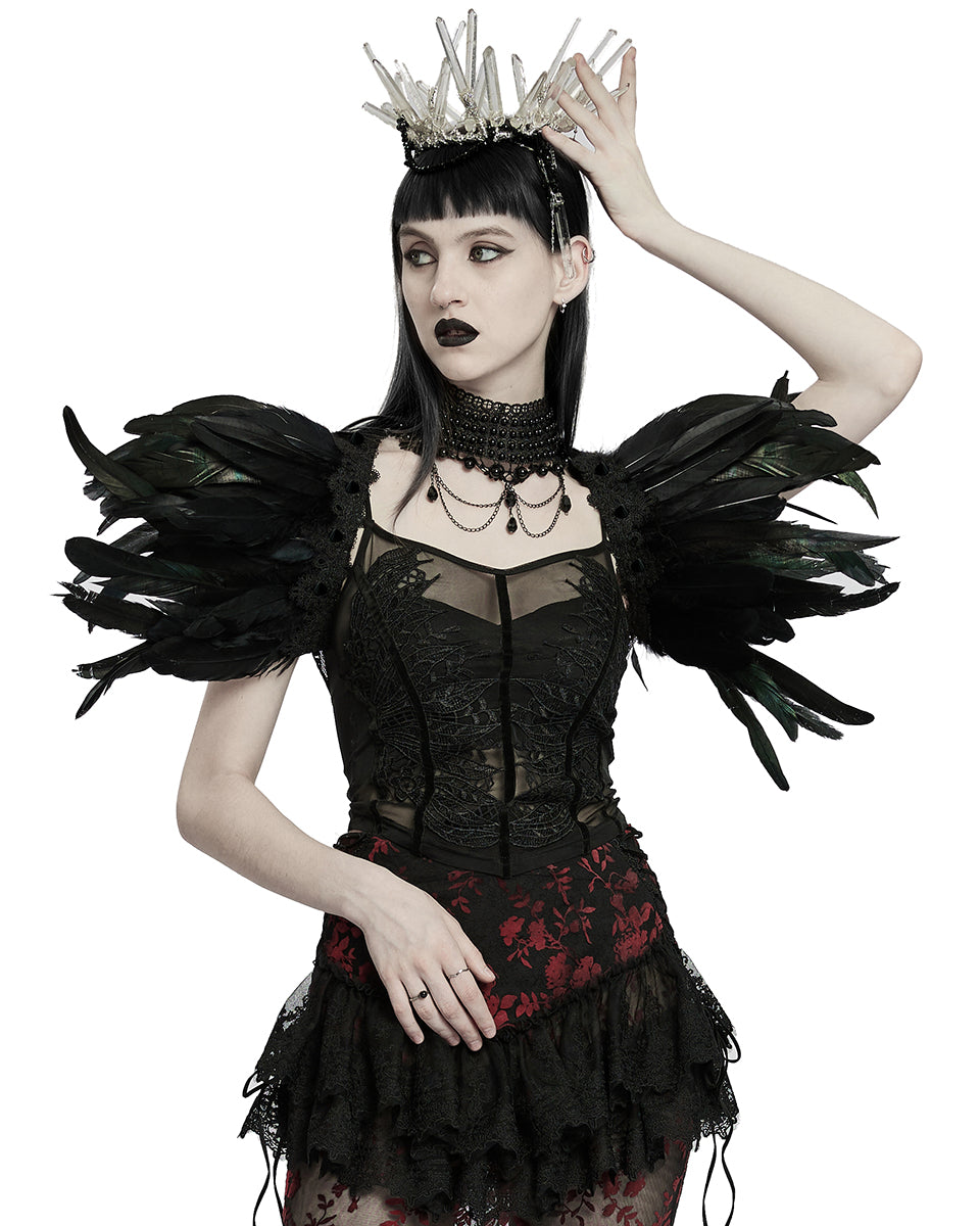 WS-551 Womens Decadent Gothic Faux Feather Harness Shrug