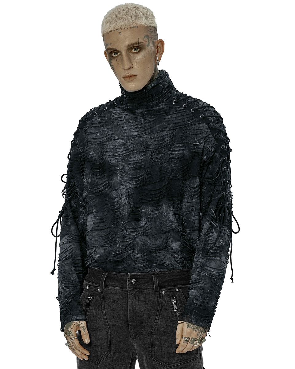 WT-749 Mens Shredded Knit Apocalyptic Gothic Sweater Top