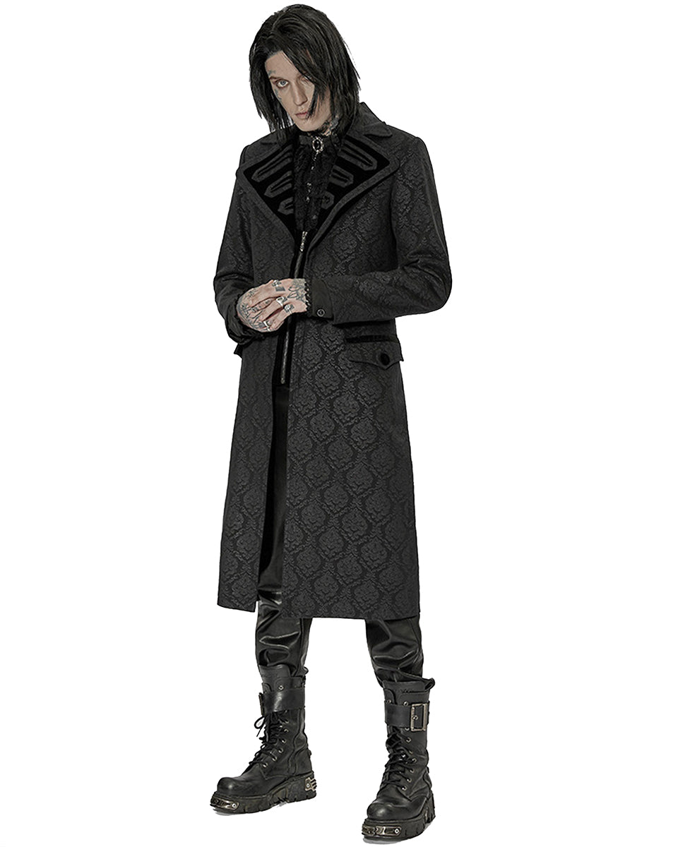 WY-1430 Mens Dark Gothic Aristocrat Coat - Black Damask