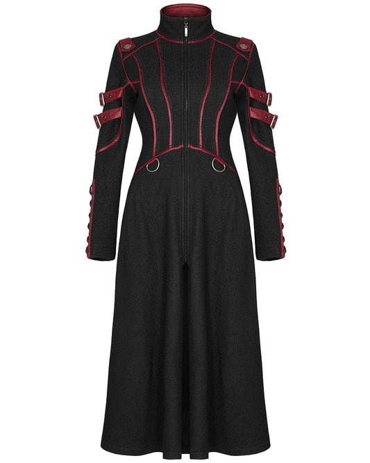 WY-1302 Insurrectine Womens Cyberpunk Coat - Black & Red