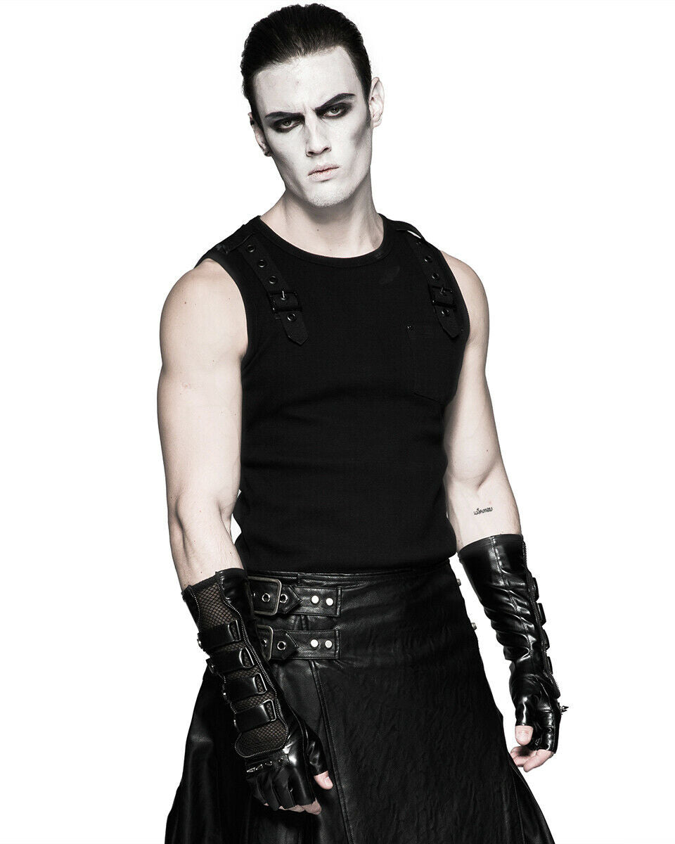 S-214 Acropolis Mens Long PU & Mesh Spiked Fingerless Gloves