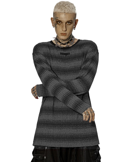 WT-735 Mens Dark Punk Striped Knit Sweater Top - Black & Grey