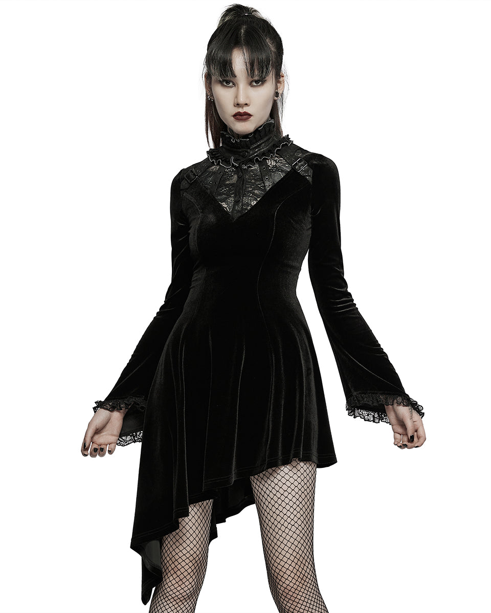 WQ-584 Womens Gothic Asymmetric Velvet Evening Dress - Black - Punk Rave WQ-584 Womens Gothic Asymmetric Velvet Evening Dress - Black - Punk Rave