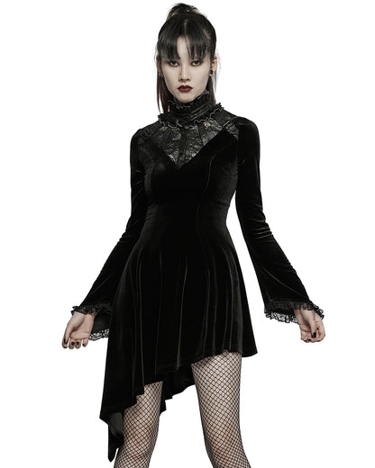 WQ-584 Womens Gothic Asymmetric Velvet Evening Dress - Black -