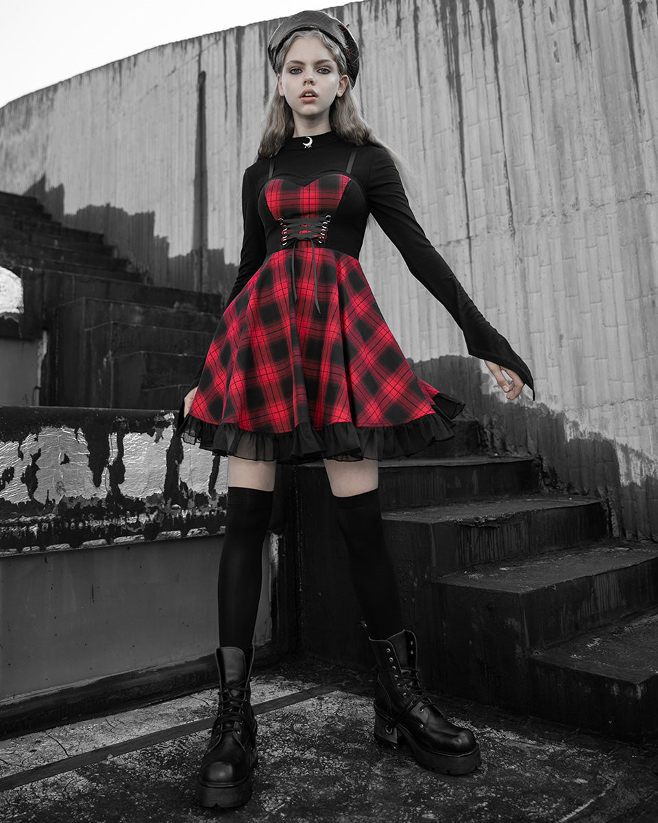 OPQ704 Anarchine Womens Punk Mini Dress - Red & Black Plaid – Punk Rave