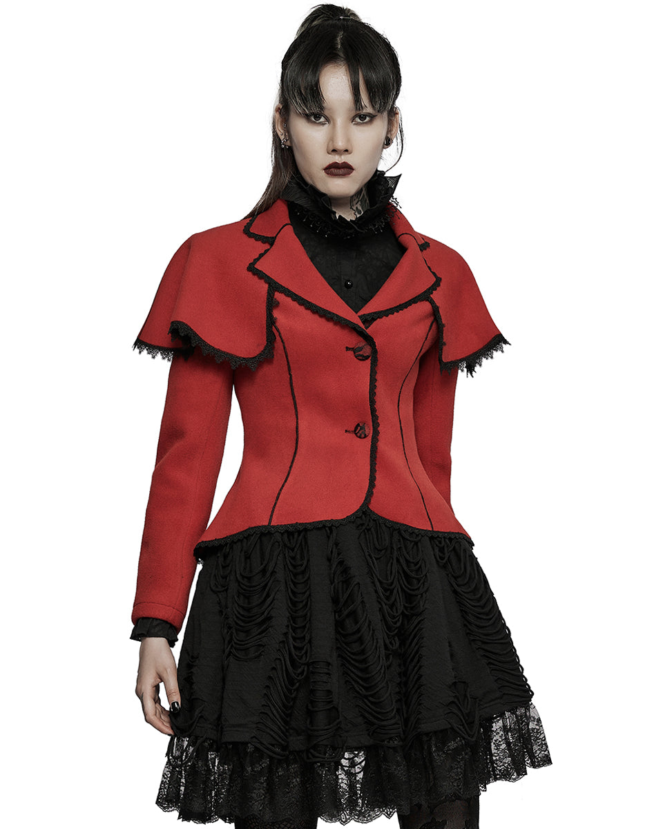 WY-1413 Womens Gothic Lolita Shoulder Cape Jacket - Red