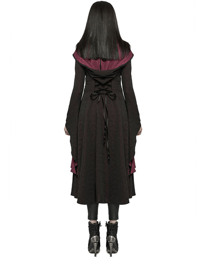 DY-1404 Womens Gothic Lace Applique Cloak Jacket - Black & Red - Extended Size Range