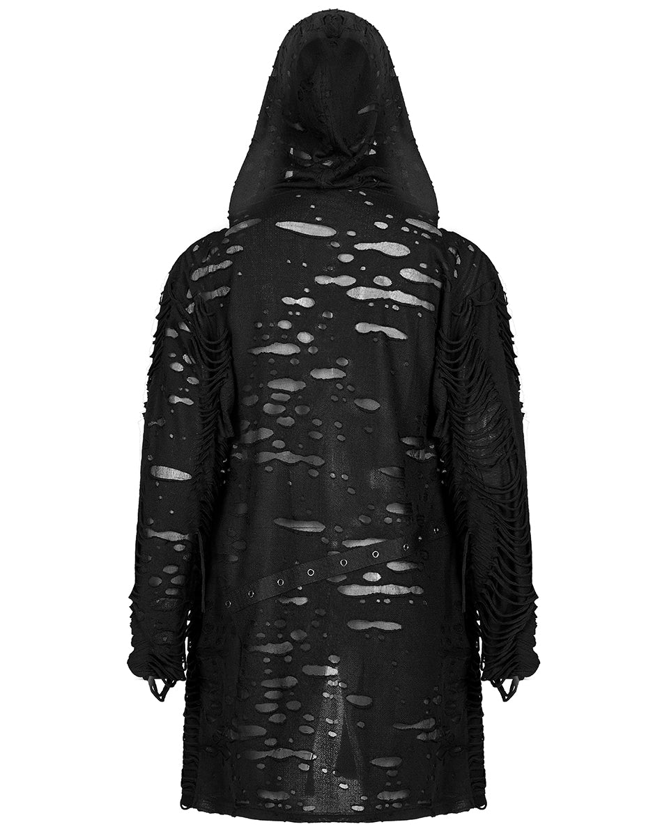 WY-1374 Mens Apocalyptic Gothic Hooded Broken Knit Cloak
