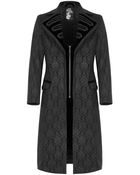 WY-1430 Mens Dark Gothic Aristocrat Coat - Black Damask