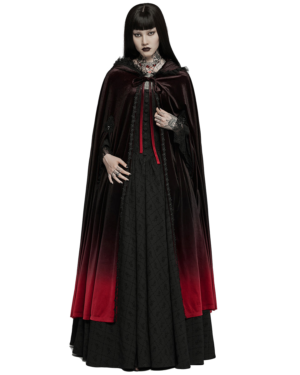 WY-1426 Womens Gothic Gradient Velvet Cloak - Black & Red