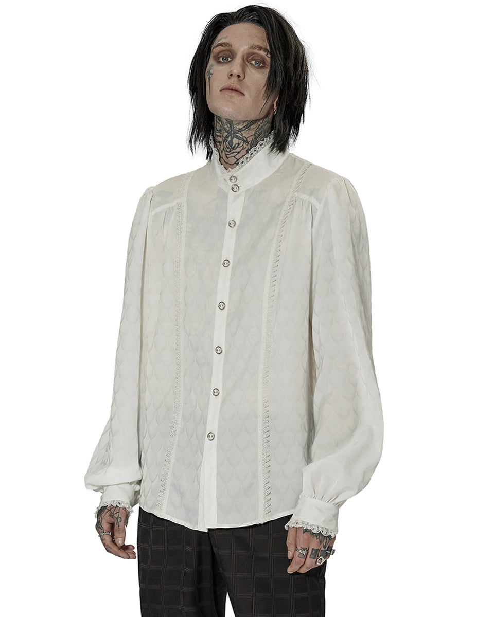 gothic dress men shirt white short sleeve WY-1409 Mens Viserion Dragonscale Jacquard Gothic Dress Shirt