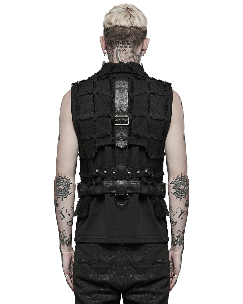 WY-1377 Mens Asymmetric Wasteland Punk Splicing Vest