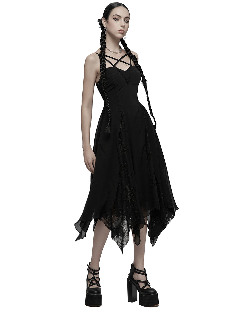 OPQ-1212 Daily Life Casual Gothic Lace Hem Pentagram Dress