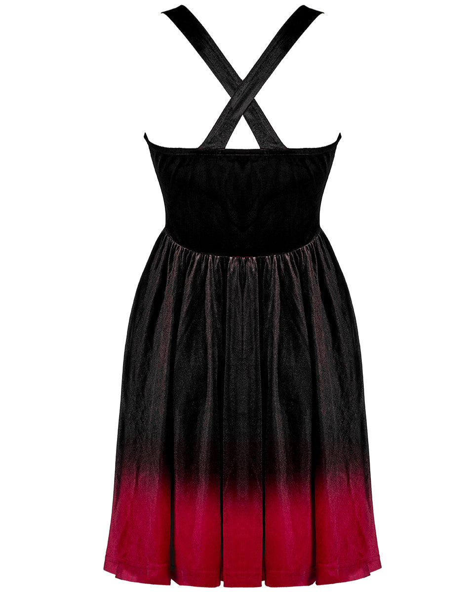 OPQ-1339 Daily Life Dark Knight Gothic Gradient Velvet Slip Dress - Black & Red