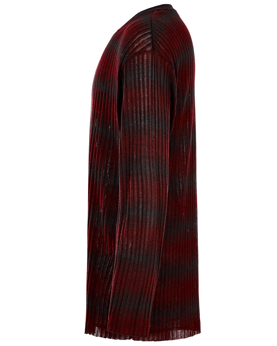 WT-735 Mens Dark Punk Striped Knit Sweater Top - Black & Red