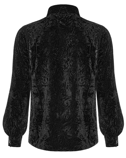 WY-1441 Mens Gothic Crimped Velvet Chained Dress Shirt - Black