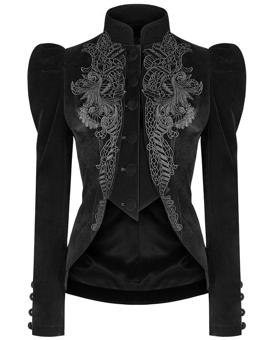 WY-1045 Vesperina Womens Gothic Velvet Riding Jacket - Black