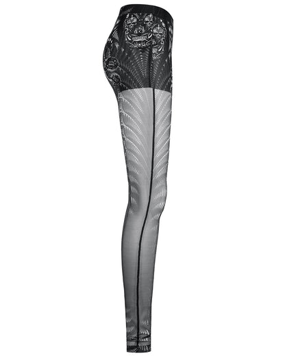 WK-491 Womens Serpentine Printed Mesh Cyberpunk Leggings - Black & White
