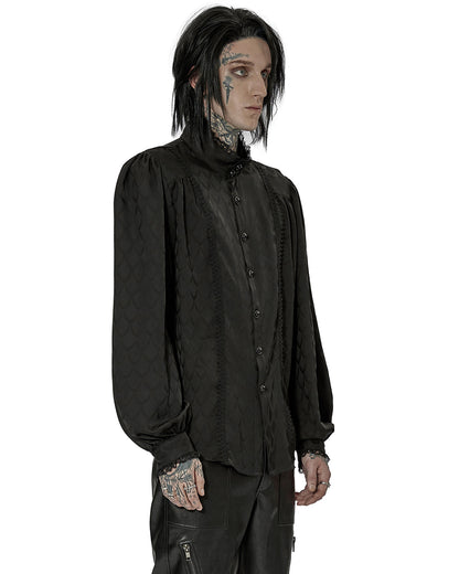 WY-1409 Mens Viserion Dragonscale Jacquard Gothic Dress Shirt - Black