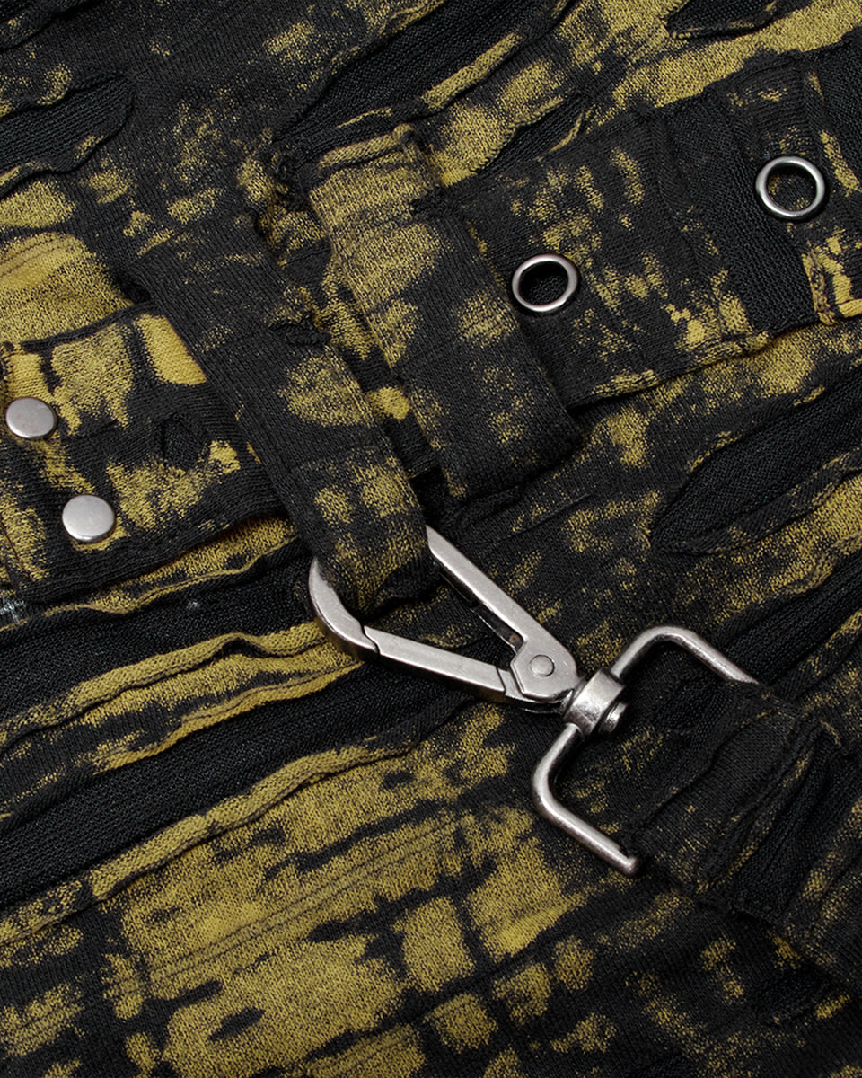 WT-710 Womens Broken Knit Shredded Bondage Top & Scarf Hood - Black & Yellow