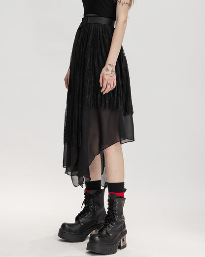 OPQ-1095 Daily Life Urban Occult Asymmetric Pleated Lace Skirt