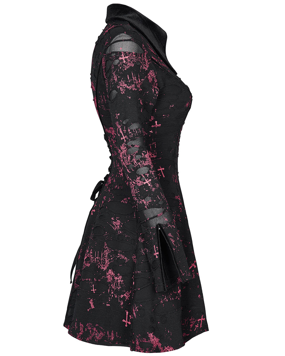 WQ-594 Womens Corrosion Shredded Apocalyptic Punk Dress Black & Red