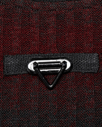 WT-735 Mens Dark Punk Striped Knit Sweater Top - Black & Red