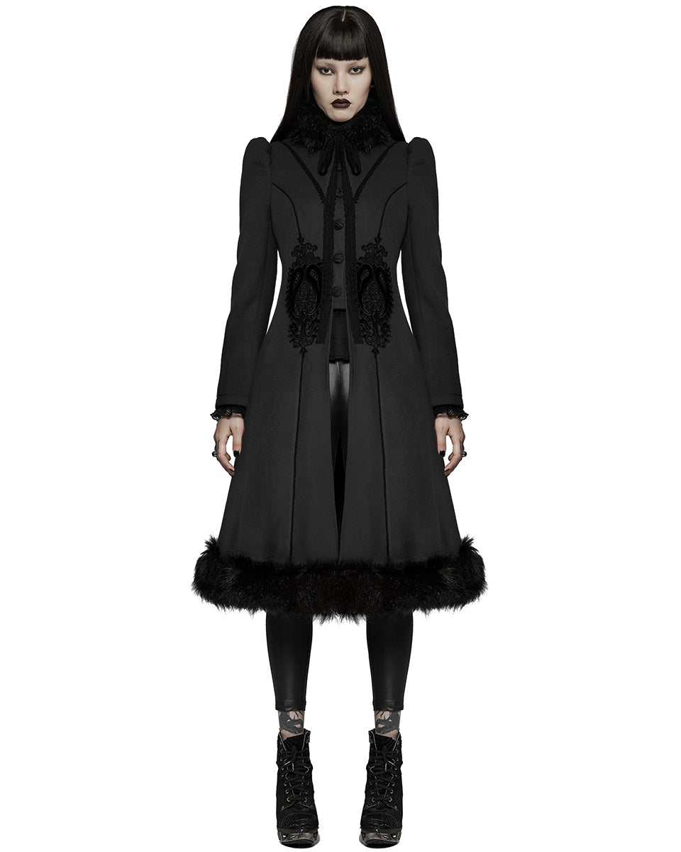 WY-1414 Womens Gothic Lace Applique Velvet Maxi Coat