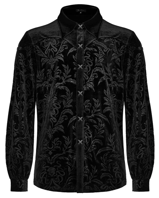 WY-1428 Mens Kraken Baroque Gothic Embossed Velvet Shirt