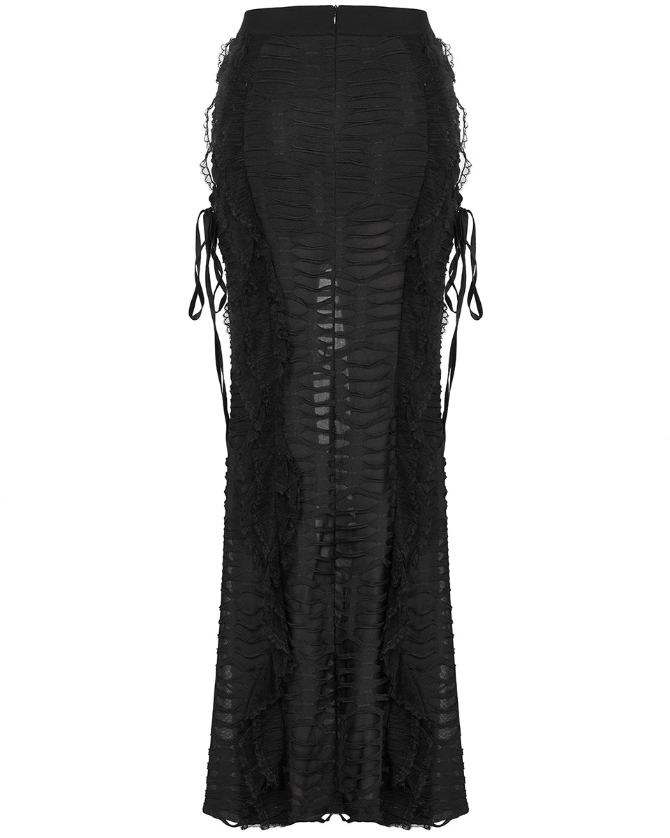 WQ-609 Womens Apocalyptic Gothic Witch Shredded Split Hem Maxi Skirt ...