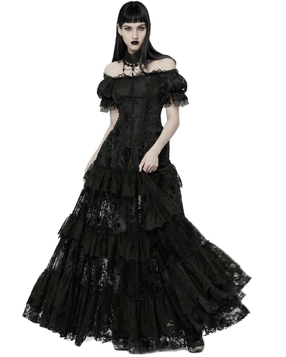 black lace gothic dress WQ-613 Dark Decadence Flocked Lace Gothic Wedding Dress