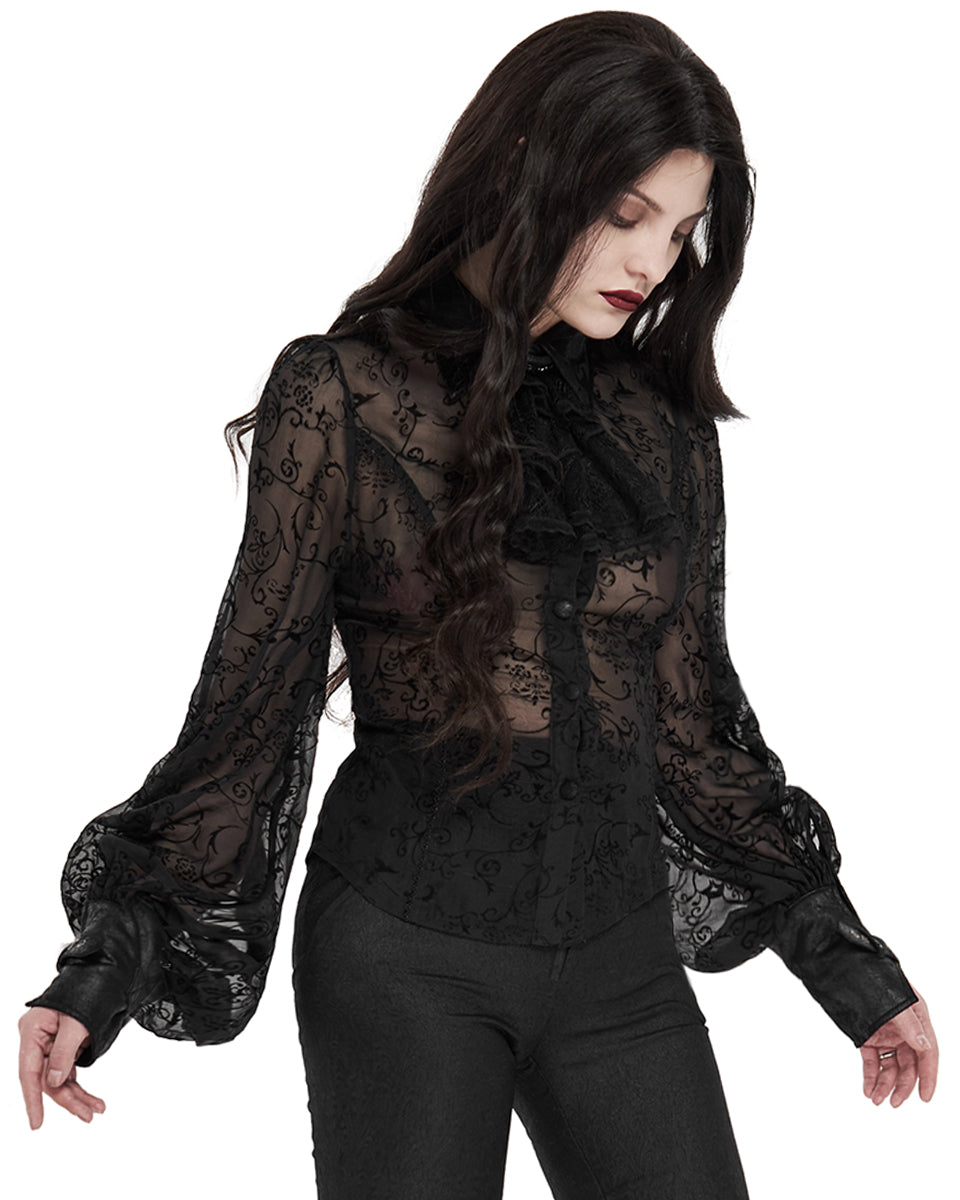 WY-1201 Enamoured Dusk Womens Sheer Gothic Blouse Top & Cravat
