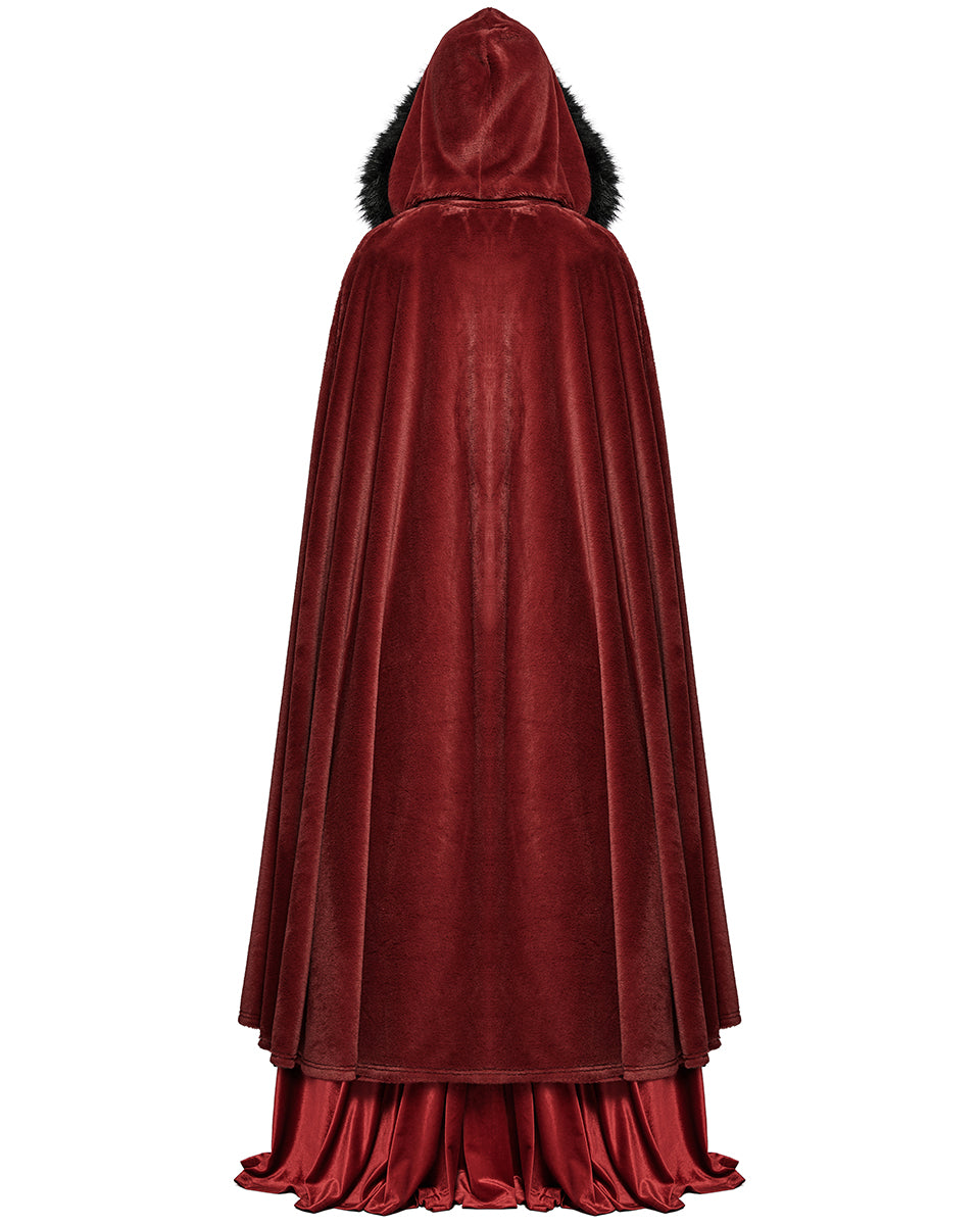 WY-1423 Womens Gothic Hooded Cloak - Red & Black