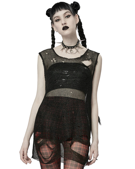 WM-075 Womens Apocalyptic Grunge Shredded Faux Chainmail Sleeveless Sweater