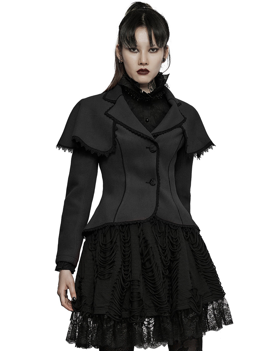 WY-1413 Womens Gothic Lolita Shoulder Cape Jacket - Black