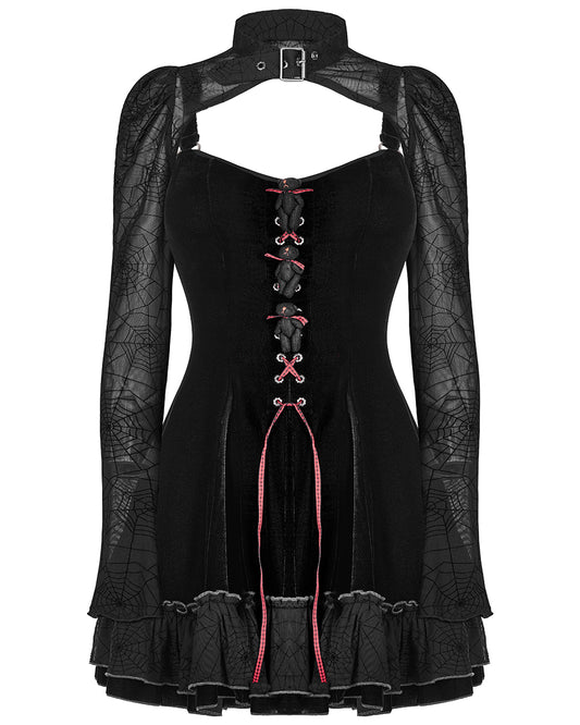 WQ-569 Womens 2 Piece Gothic Velvet Dress & Mesh Bolero Set