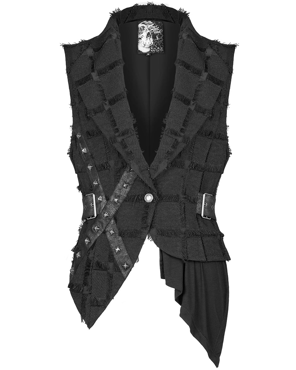 WY-1377 Mens Asymmetric Wasteland Punk Splicing Vest